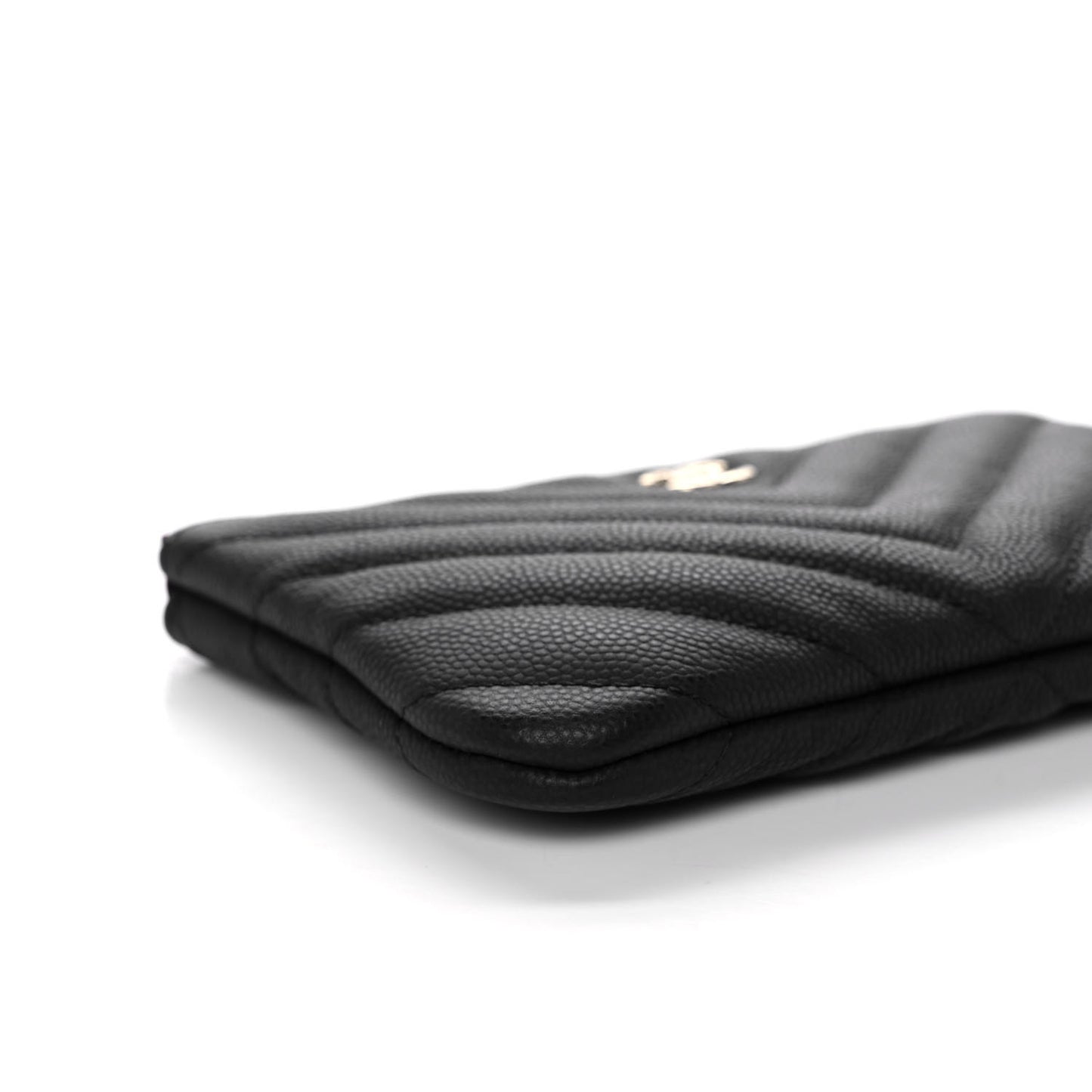 Caviar Chevron Quilted Small Cosmetic Case Black