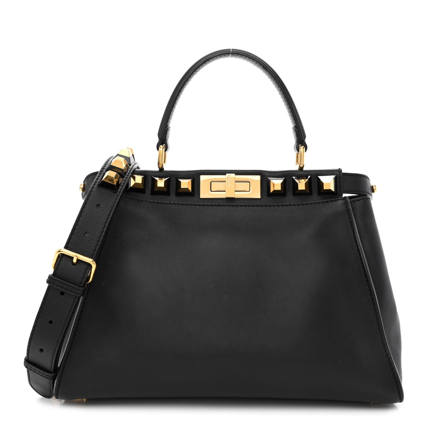 Vitello Seta Gold Studded Medium Peekaboo Iconic Satchel Black