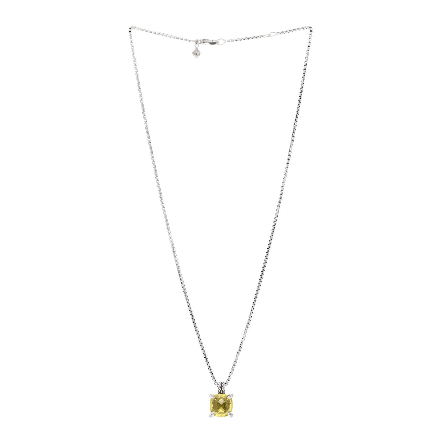 David Yurman Sterling Silver Diamond Lemon Citrine 11mm Chatelaine Pendant Necklace 3 of 4