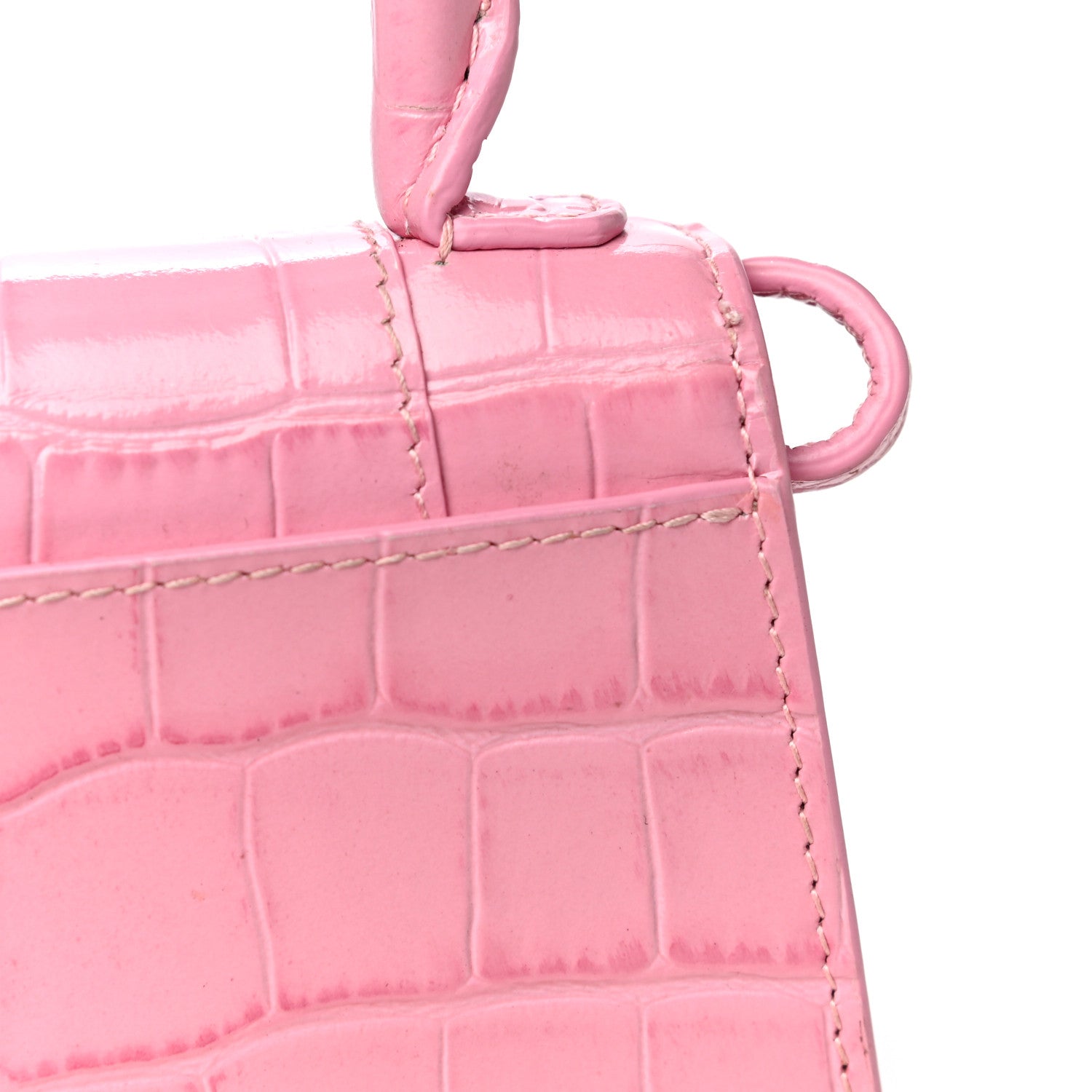 Balenciaga Shiny Calfskin Crocodile Embossed Hourglass Top Handle Bag Mini Pink 6 of 9