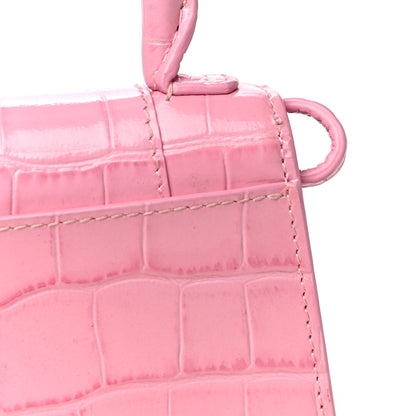 Balenciaga Shiny Calfskin Crocodile Embossed Hourglass Top Handle Bag Mini Pink 6 of 9