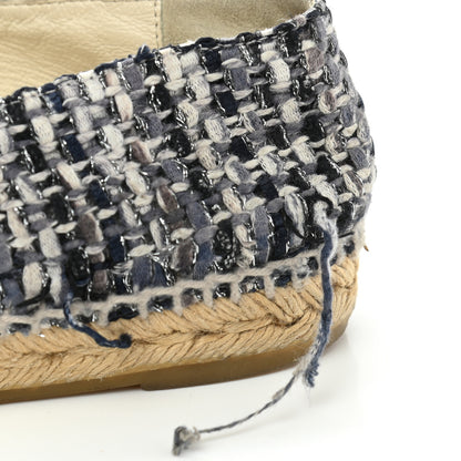 Chanel Metallic Tweed Lambskin CC Espadrilles 39 Blue Black Silver 11 of 16