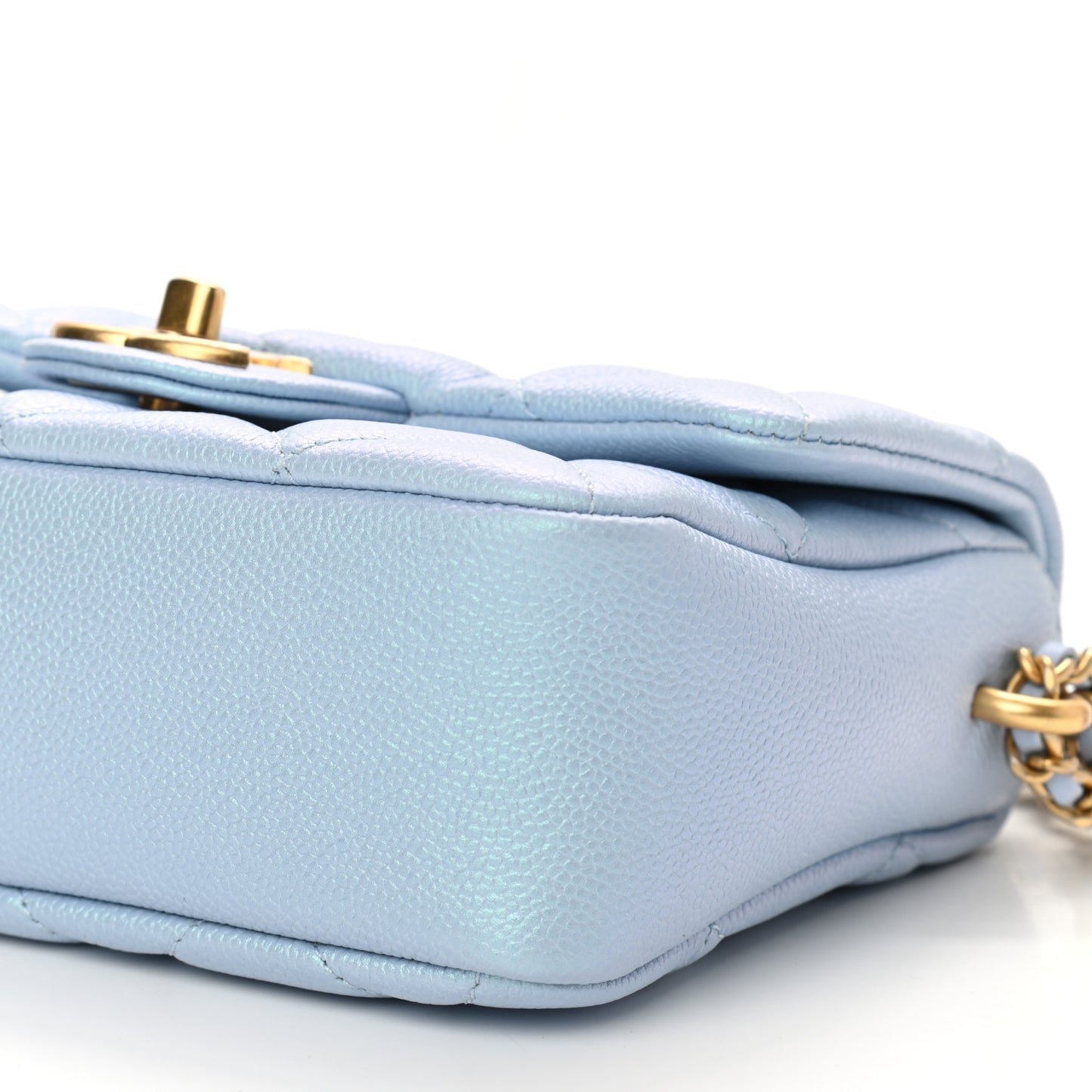 Iridescent Caviar Quilted Mini My Perfect Flap Light Blue