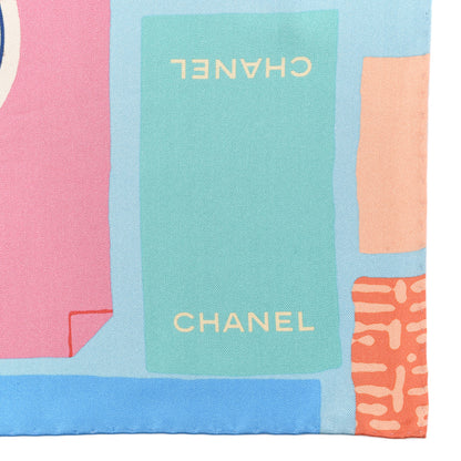 Chanel Silk CC Logo Square Scarf Blue Multicolor 3 of 3