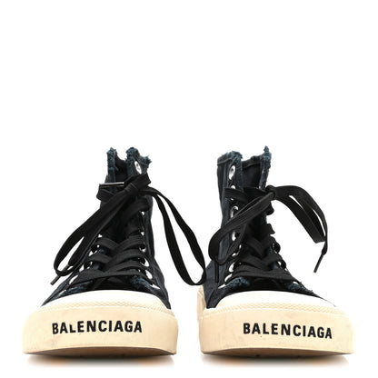 Balenciaga Canvas Distressed Womens Paris High Top Sneakers 38 Black 3 of 7