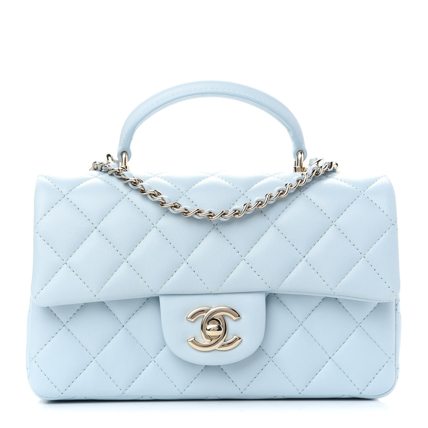 Chanel Lambskin Quilted Mini Top Handle Rectangular Flap Light Blue 1 of 8