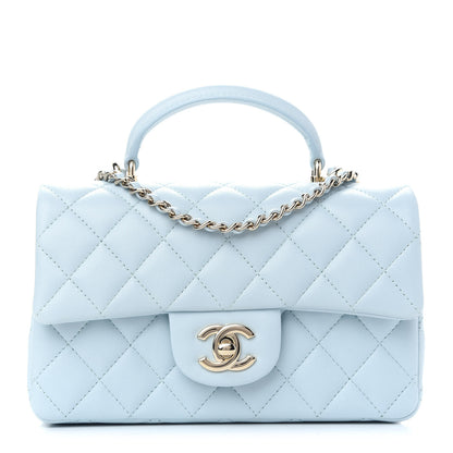 Chanel Lambskin Quilted Mini Top Handle Rectangular Flap Light Blue 1 of 8