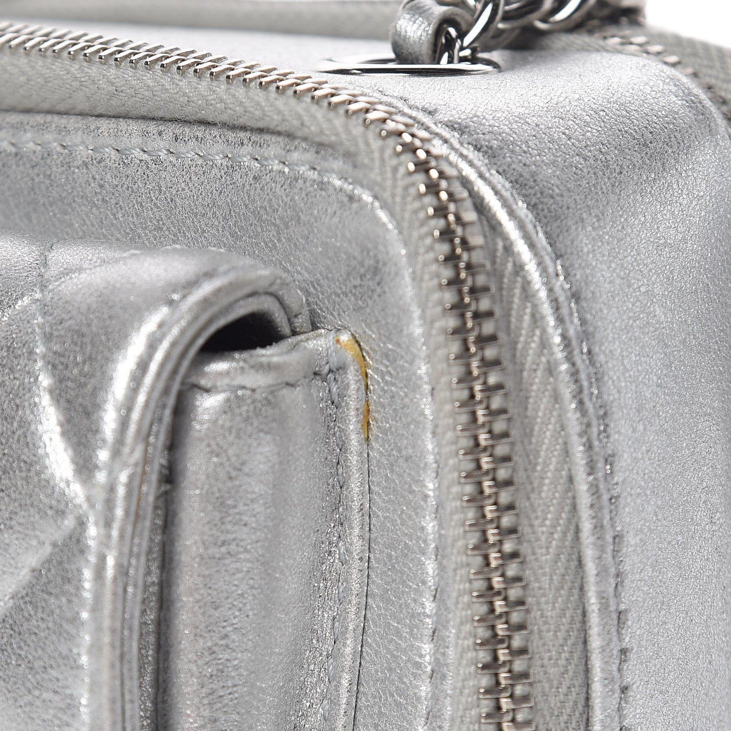 Metallic Lambskin Quilted Mini Pocket Box Camera Case Silver