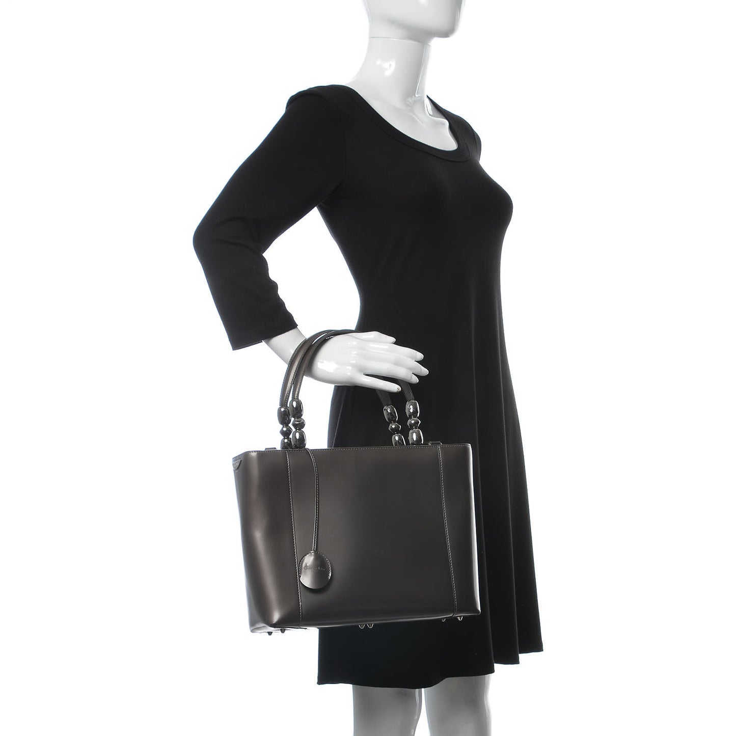 Patent Chrome Beaded Malice Tote Grey
