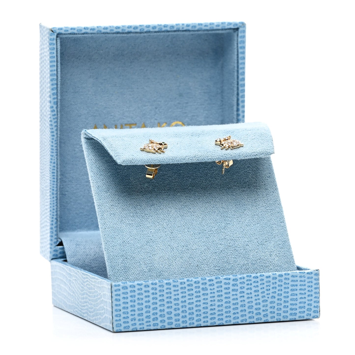 18K Yellow Gold Diamond Emerald Bunny Stud Earrings