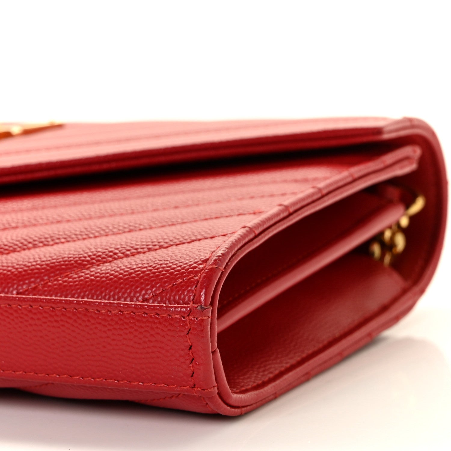 Saint Laurent Grain De Poudre Matelasse Chevron Monogram Chain Wallet Red 8 of 8