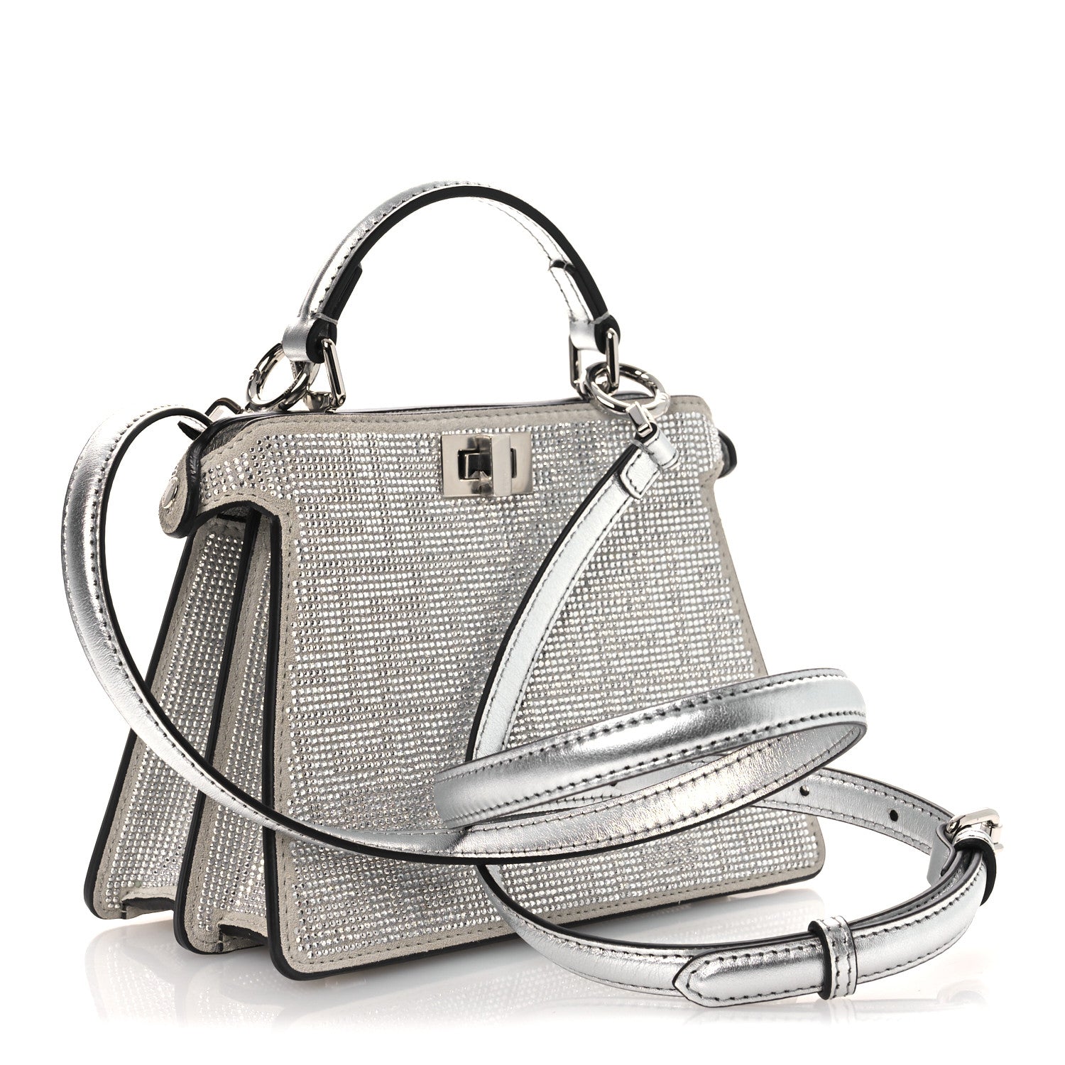 Fendi Crystal Vitello Laminato FF Petite Peekaboo I SEE U Satchel