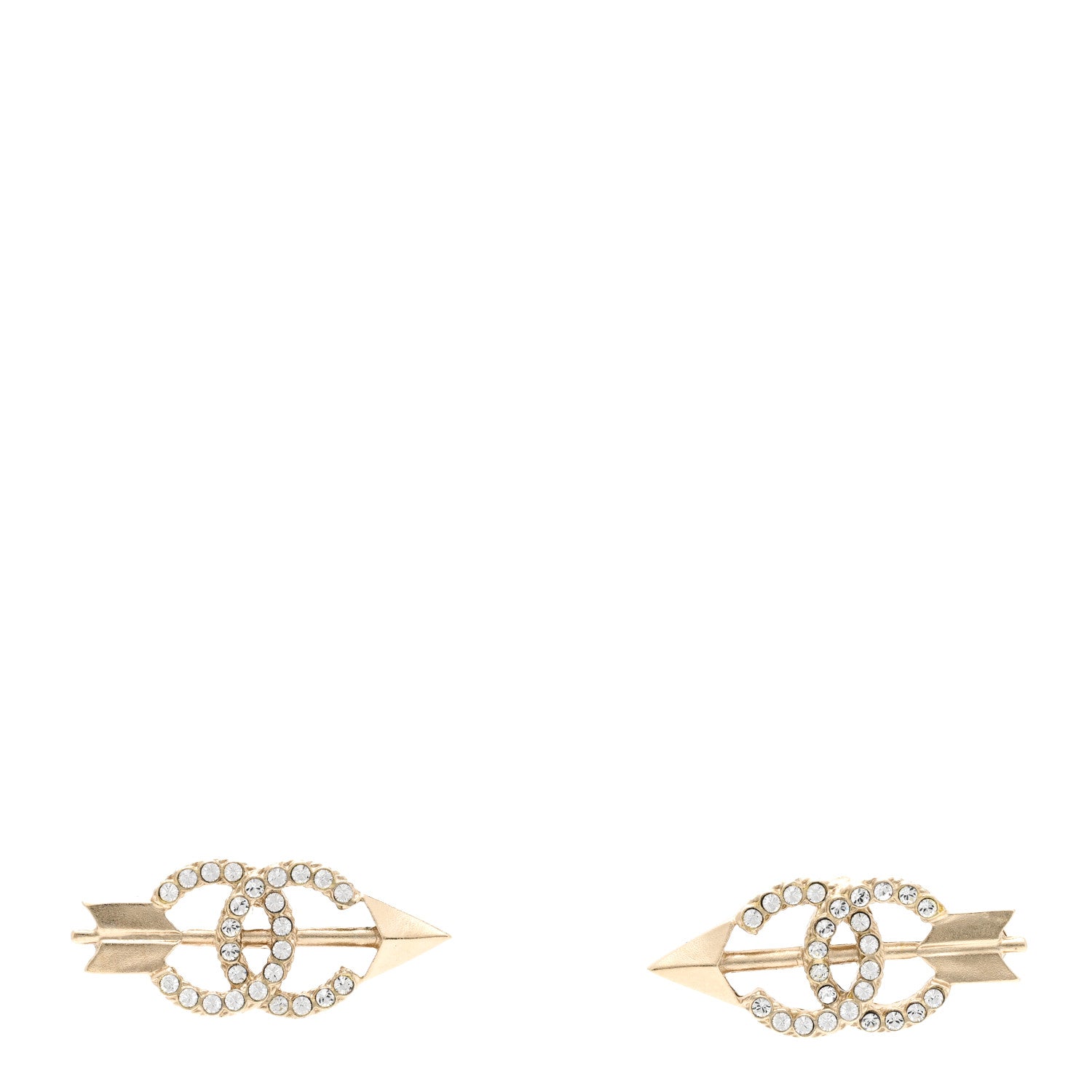 Chanel Metal Crystal CC Arrow Earrings Gold 1 of 6