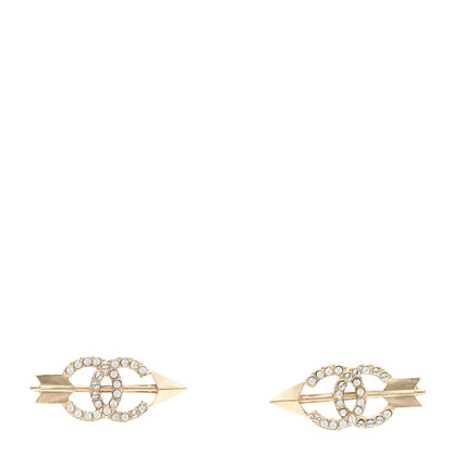 Chanel Metal Crystal CC Arrow Earrings Gold 1 of 6