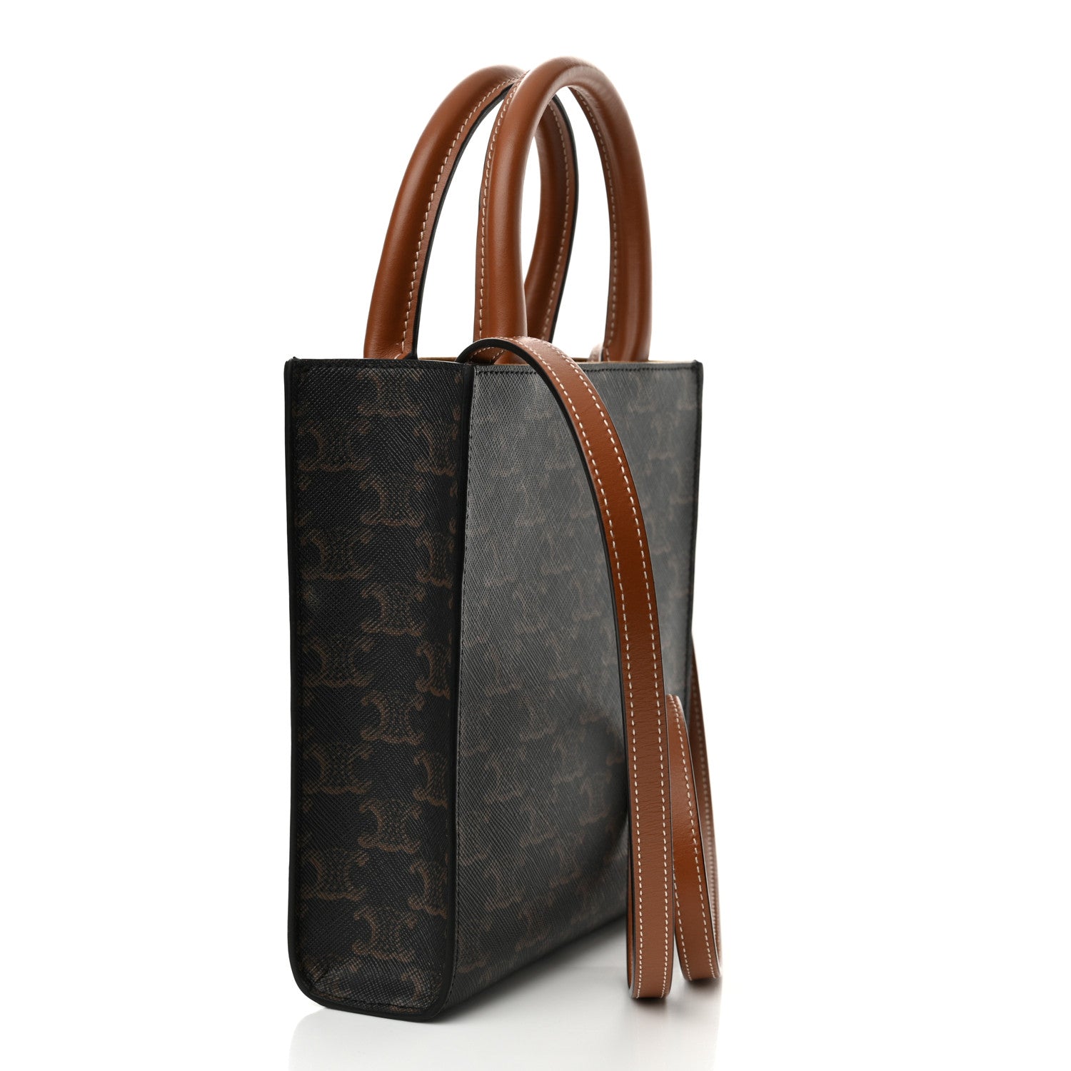 Celine Triomphe Canvas Calfskin Mini Vertical Cabas Tan 3 of 10