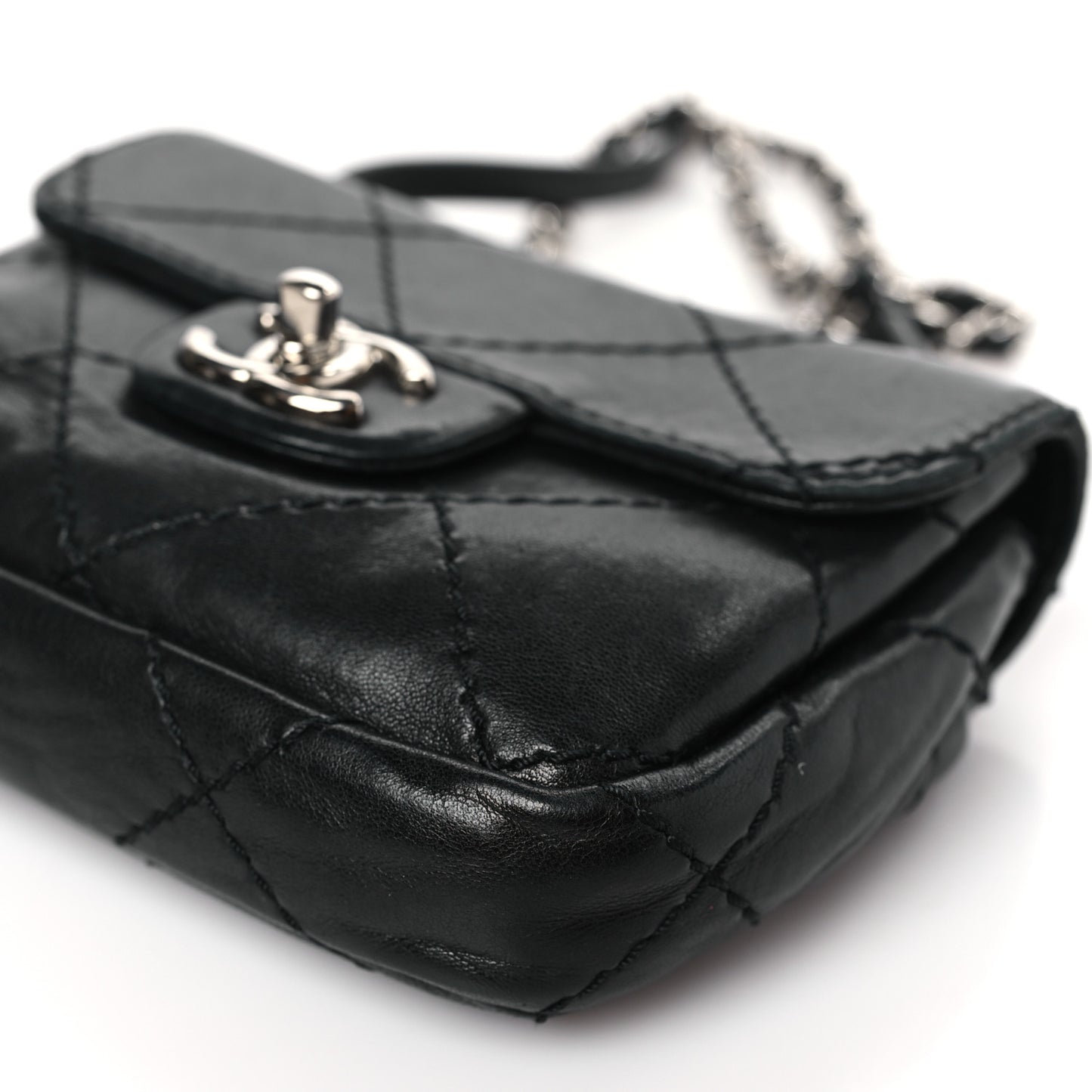 Lambskin Small Stitched Mini Flap Black