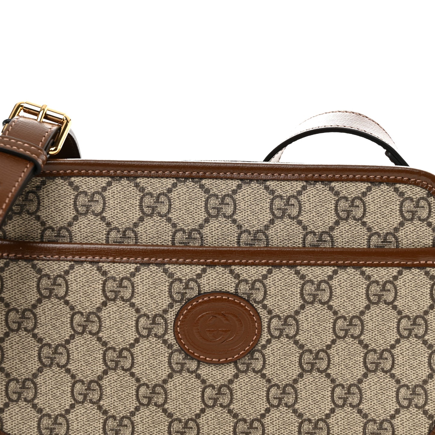 GG Supreme Monogram Azalea Calfskin Mini Retro Interlocking G Shoulder Bag Beige Ebony Brown Sugar