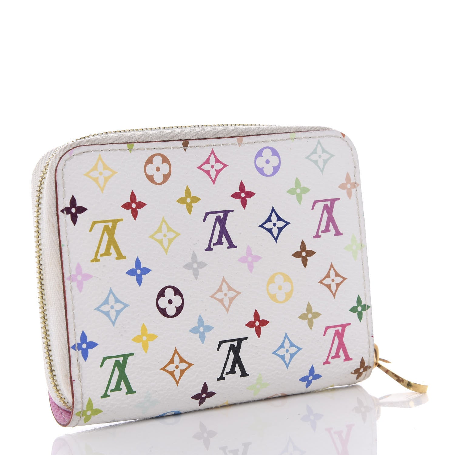 Louis Vuitton Monogram Multicolor Zippy Coin Purse Wallet White Litchi 2 of 5