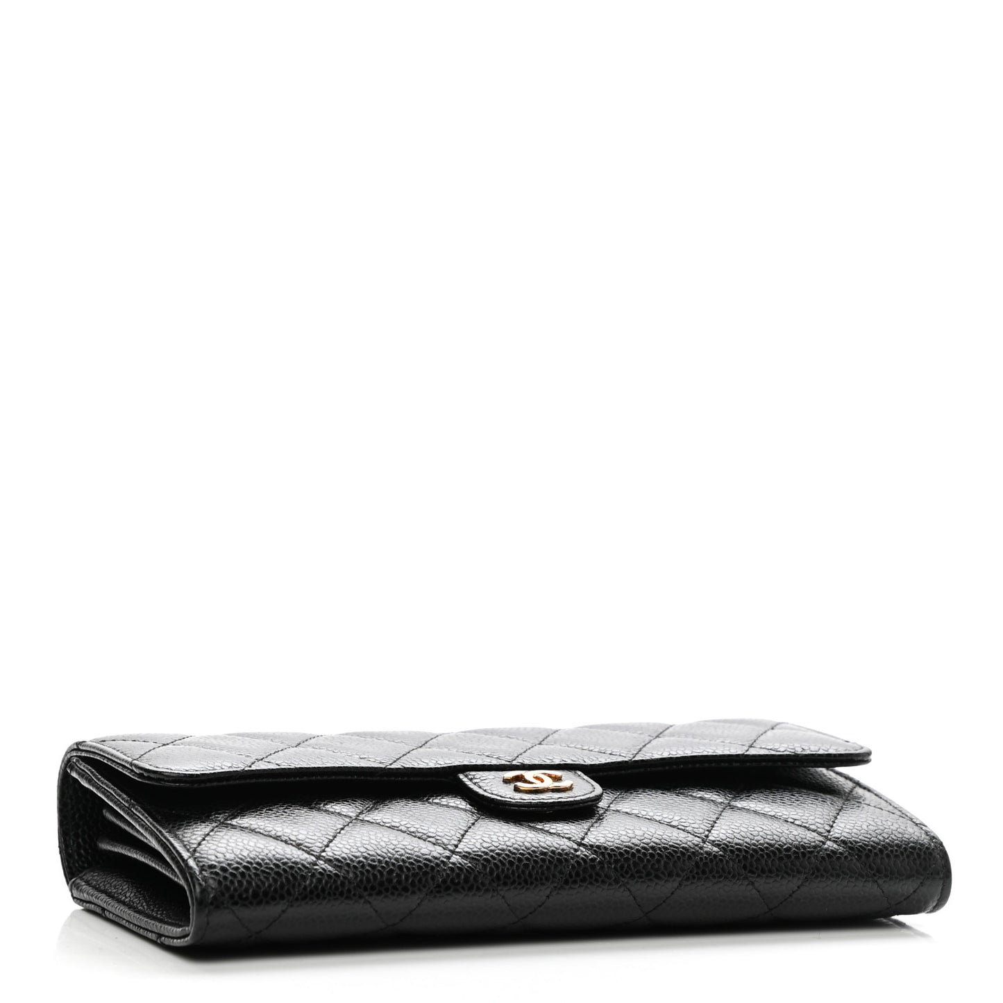 Caviar Quilted Large Gusset Flap Wallet Black