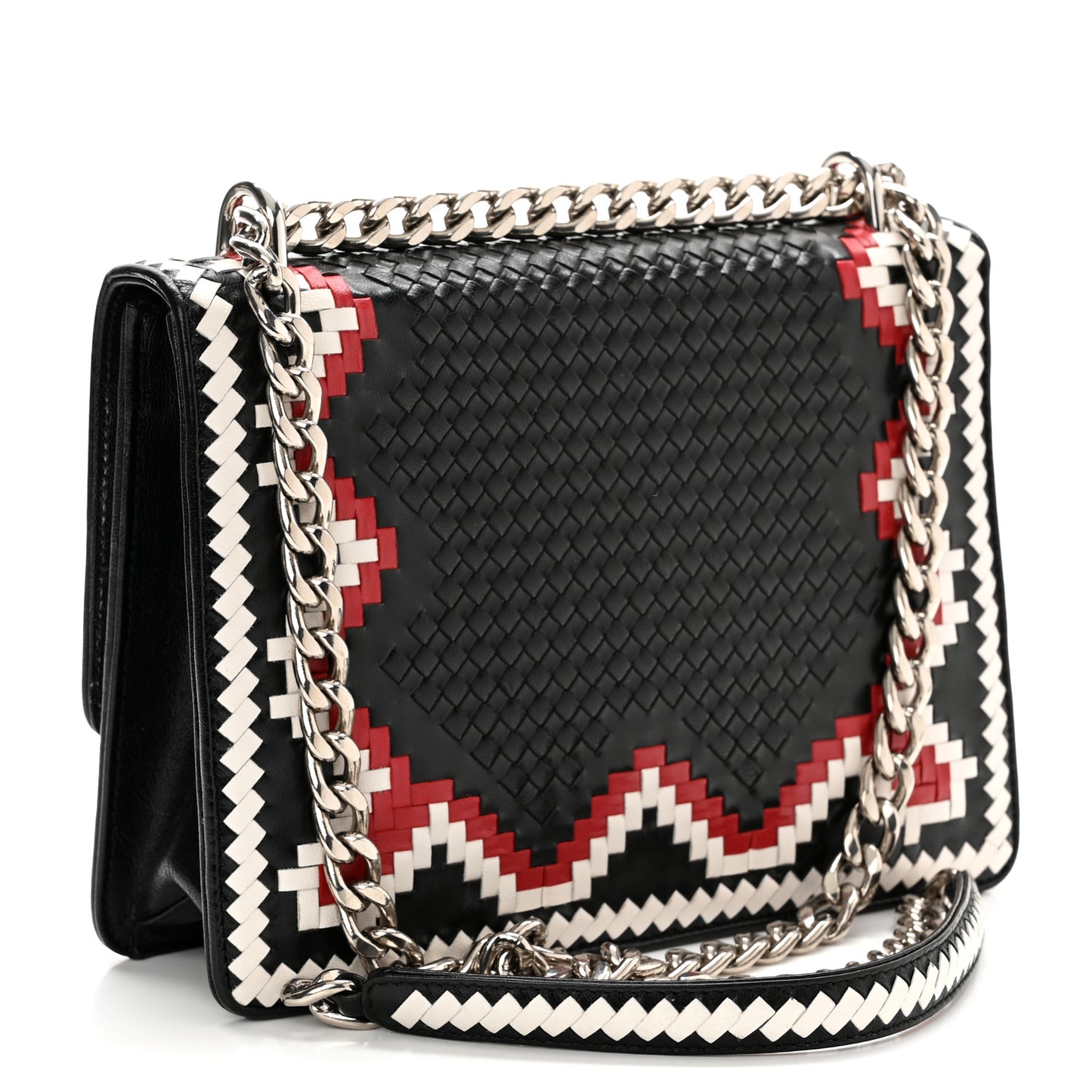 Madras Woven Shoulder Bag Black Fuoco White