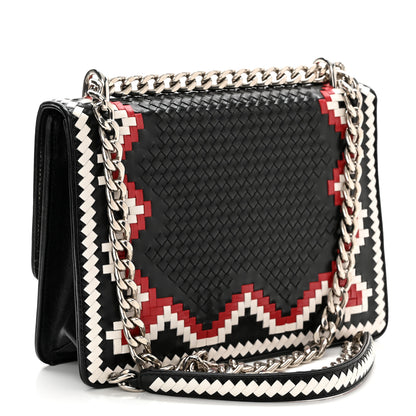 Prada Madras Woven Shoulder Bag Black Fuoco White 3 of 10