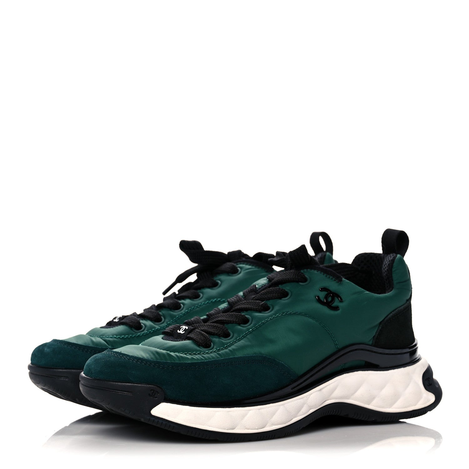 Chanel Nylon Suede Womens Logo Sneakers Green 3 of 9