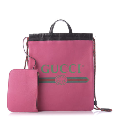 Gucci Grained Calfskin Logo Drawstring Backpack Box Pink Green Black 1 of 10