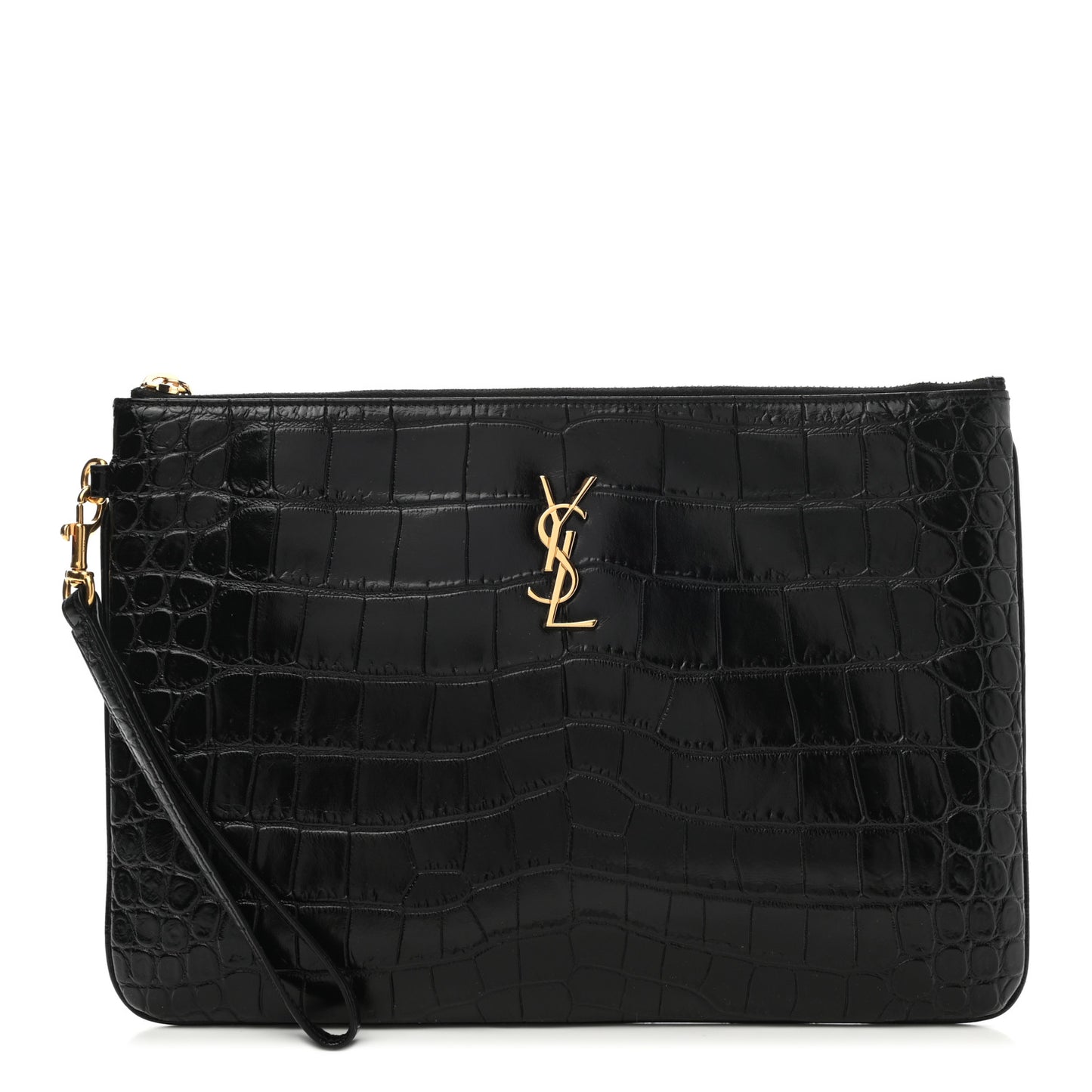 Calfskin Crocodile Embossed Tablet Pouch Black