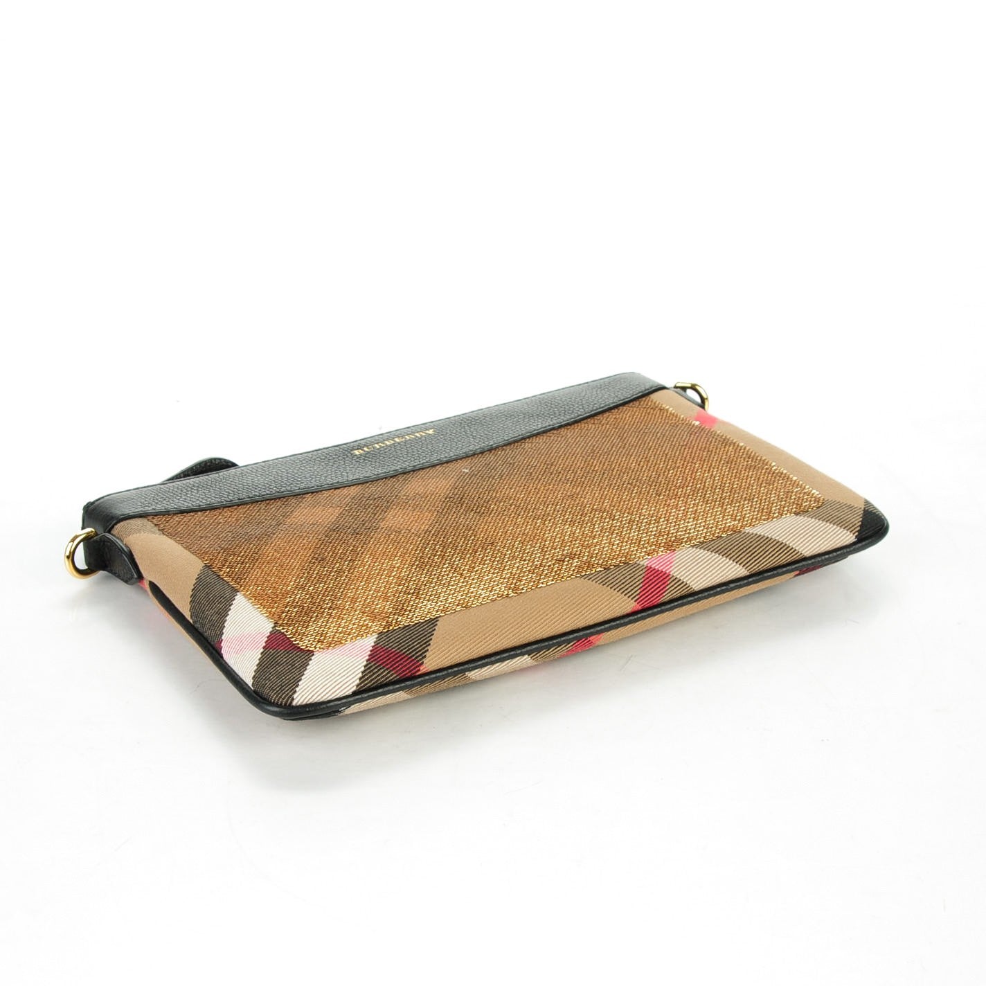 House Check Sequin Peyton Crossbody Clutch Bag Gold Black