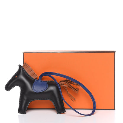 Hermes Milo Lambskin Grigri Rodeo Horse Bag Charm MM Black Bleu Saphir Gold 5 of 5