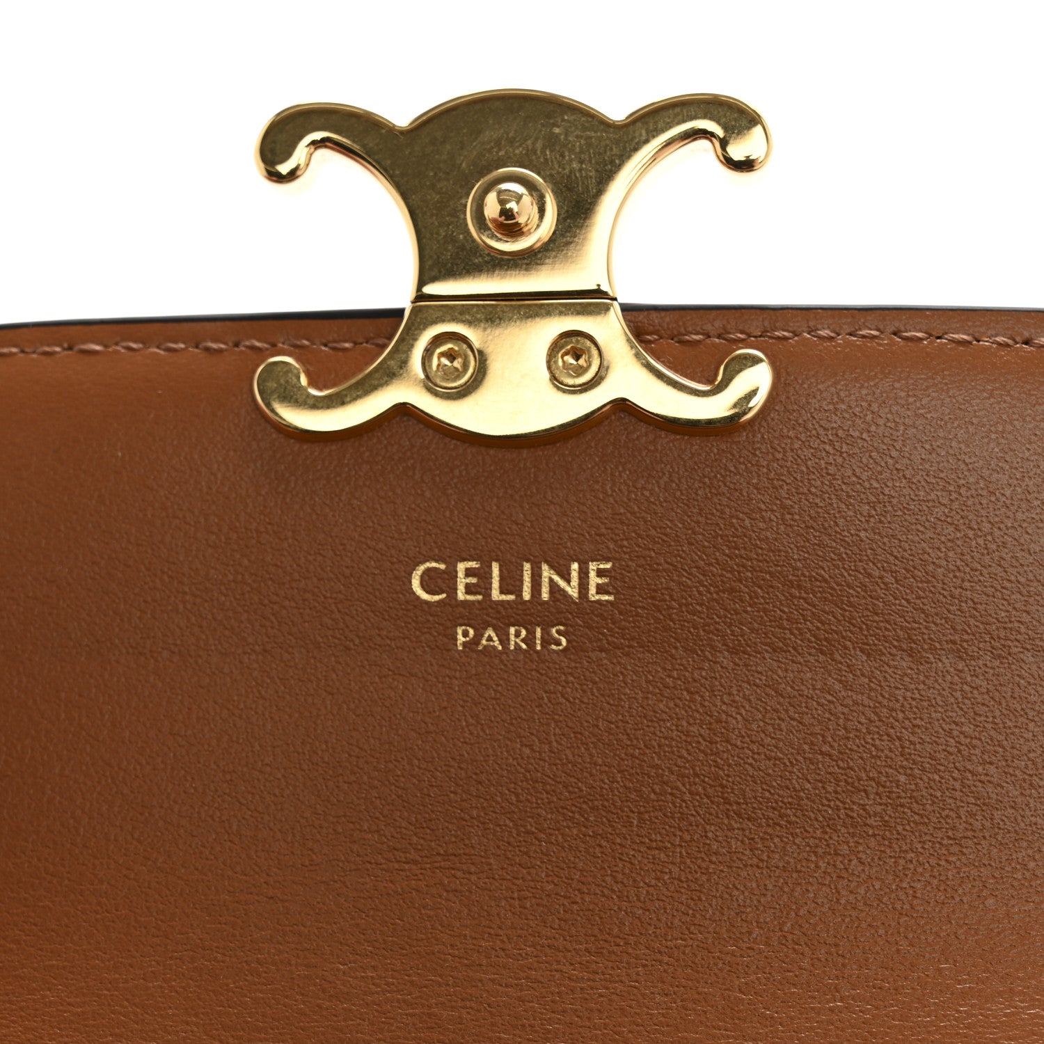 Celine Triomphe Canvas Calfskin Flap Card Holder Tan 6 of 10