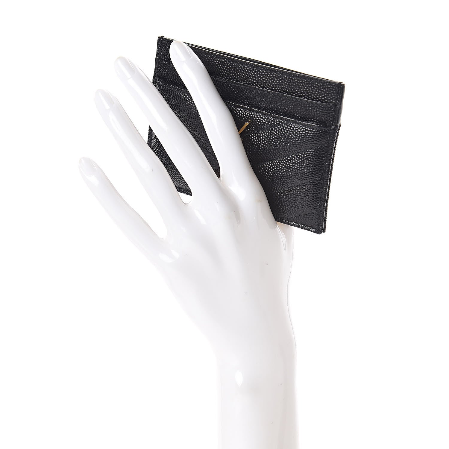Saint Laurent Grain De Poudre Matelasse Chevron Monogram Credit Card Case Black 2 of 6