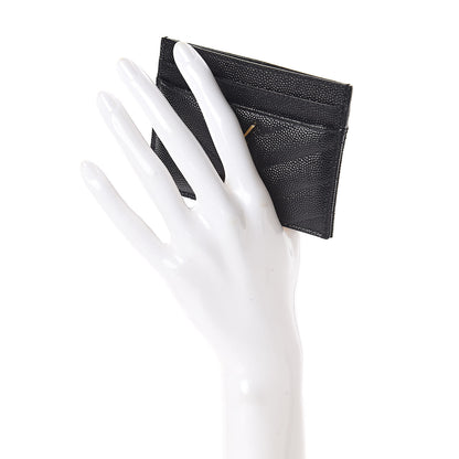 Saint Laurent Grain De Poudre Matelasse Chevron Monogram Credit Card Case Black 2 of 6