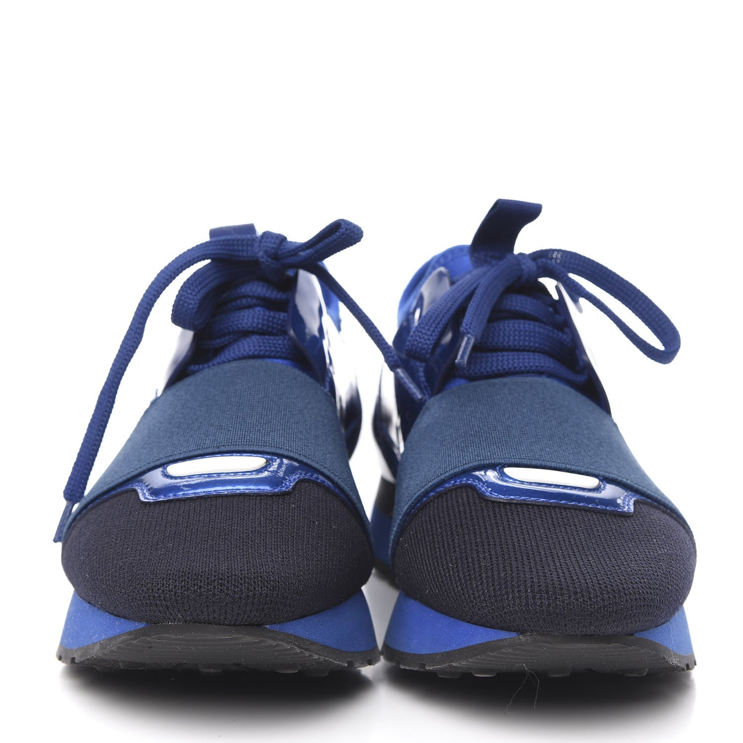 Balenciaga Metallic Patent Neoprene Mesh Womens Race Runner Sneakers 35 Bleu Black 2 of 8