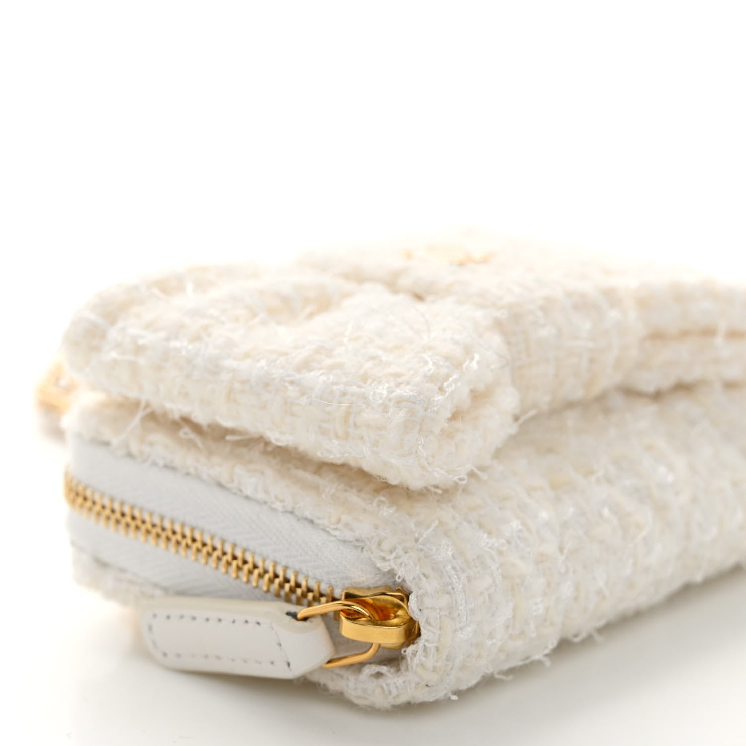 Chanel Tweed Quilted Bow Flap Card Holder On Chain White 10 of 11