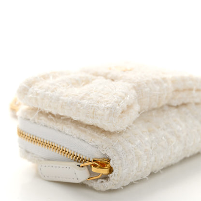 Chanel Tweed Quilted Bow Flap Card Holder On Chain White 10 of 11