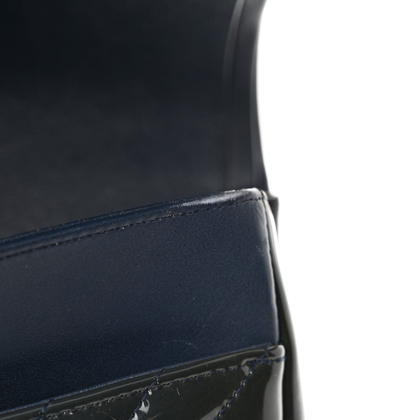 Patent Chevron Quilted Jumbo Double Flap Navy