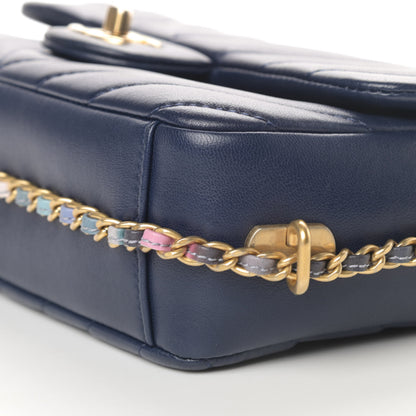 Chanel Lambskin Chevron Quilted Mini Chain Around Rectangular Flap Blue 10 of 10