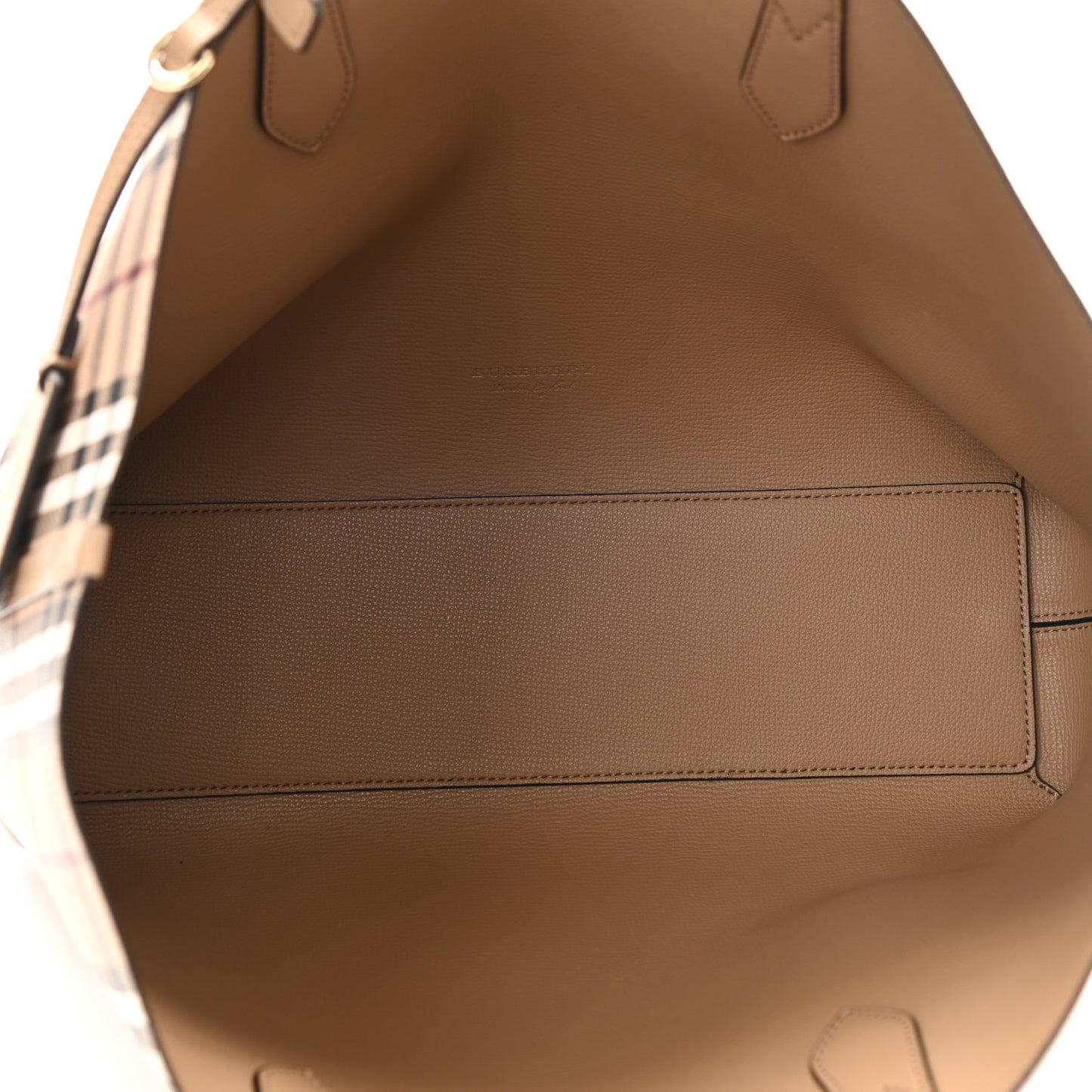Grainy Calfskin Haymarket Check Medium Reversible Tote Camel