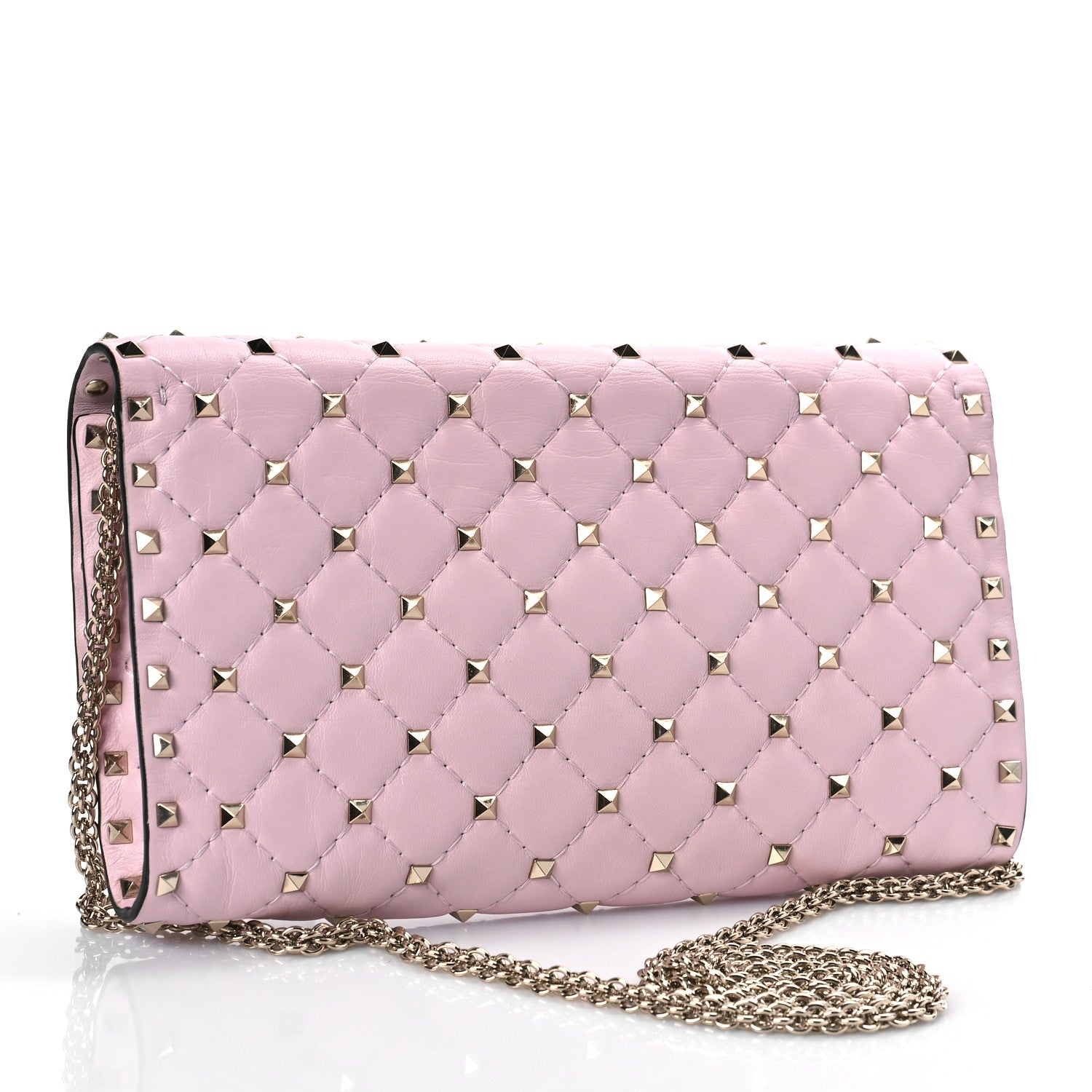Valentino Garavani Nappa Rockstud Spike Wallet on Chain Water Rose 3 of 9
