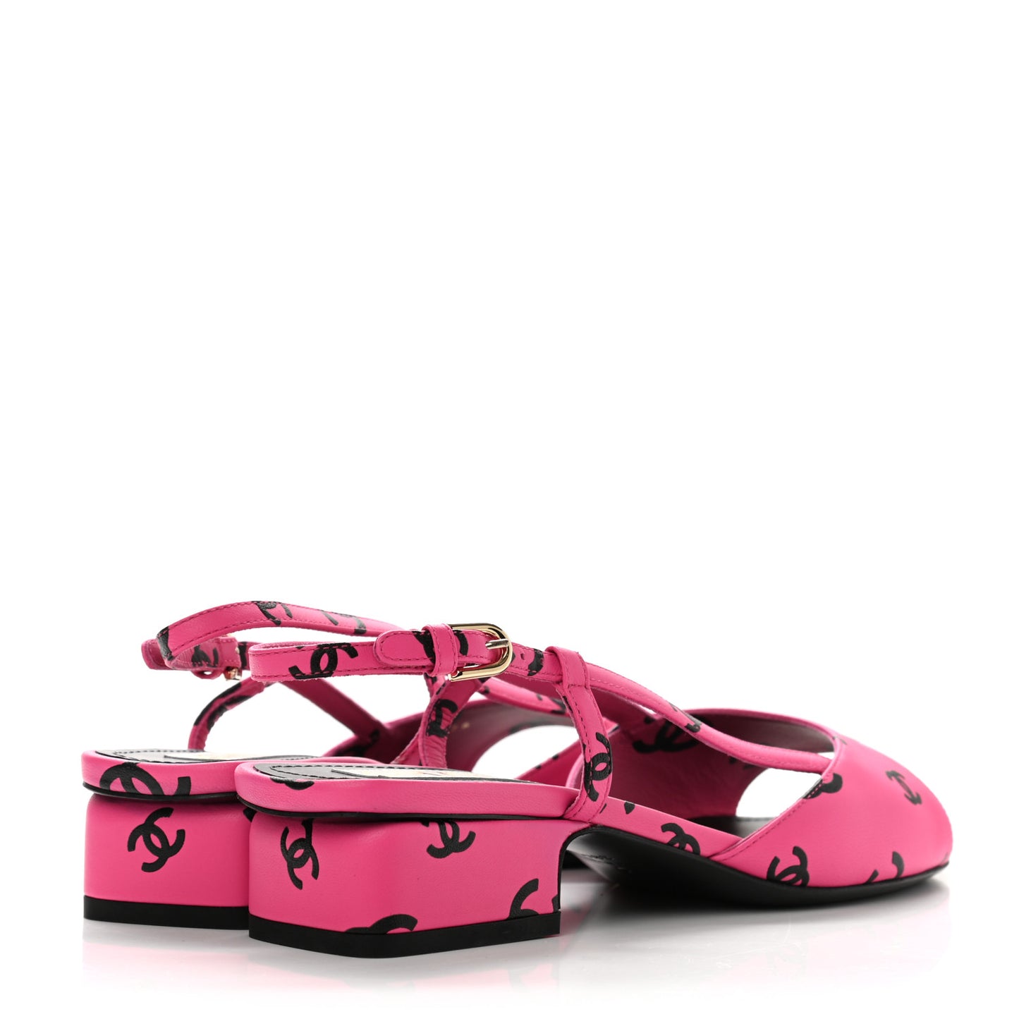 Printed Lambskin CC Slingback Sandals 38.5 Dark Pink