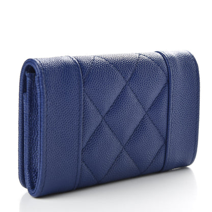 Chanel Caviar Chevron Quilted Vintage Mademoiselle Flap Card Holder Blue 3 of 9