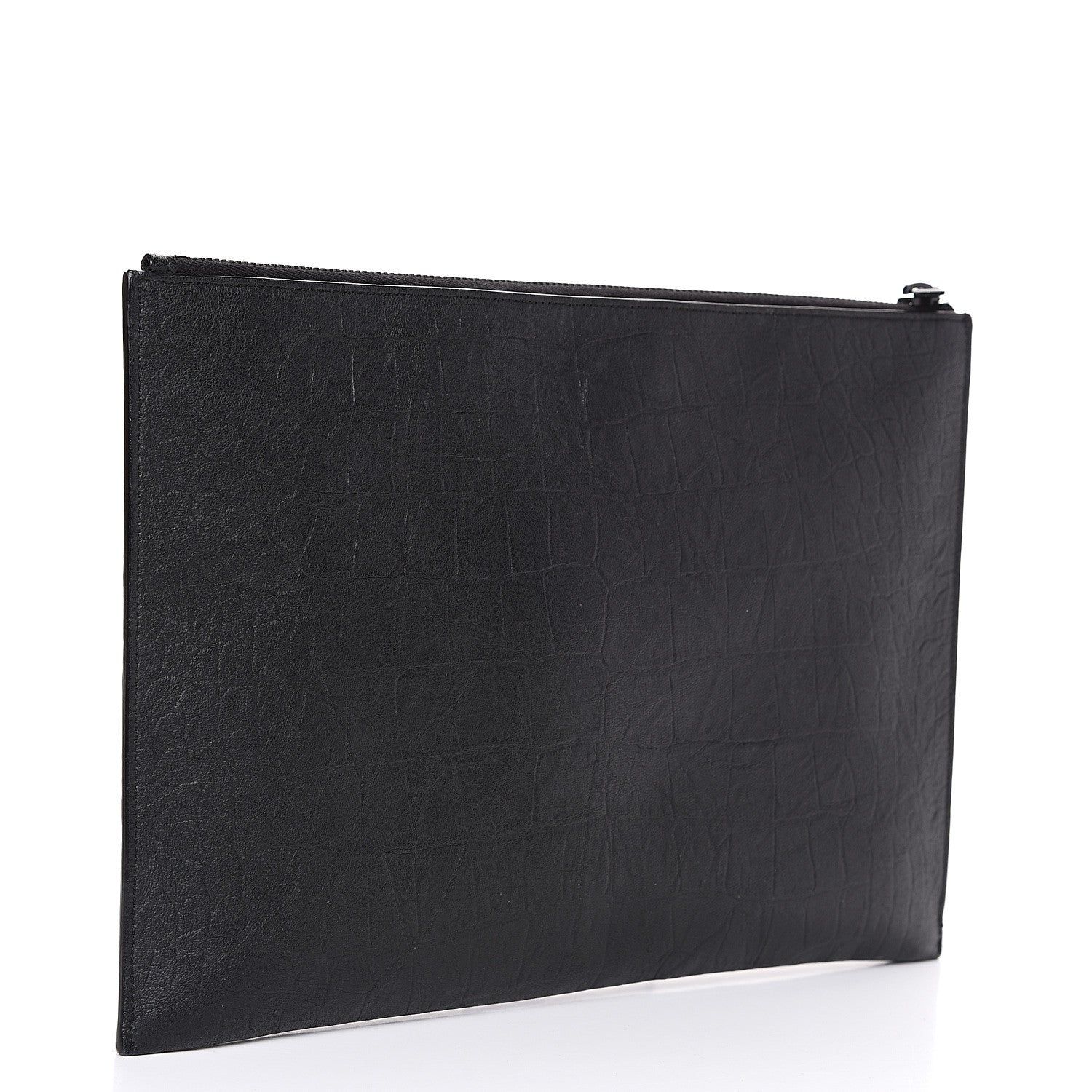 Saint Laurent Calfskin Crocodile Embossed Monogram iPad Case Black 2 of 9