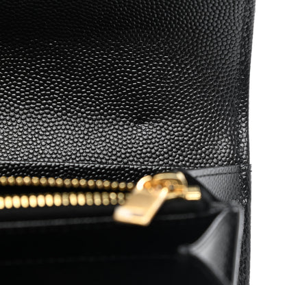 Saint Laurent Grain De Poudre Matelasse Chevron Monogram Flap Wallet Black 6 of 8