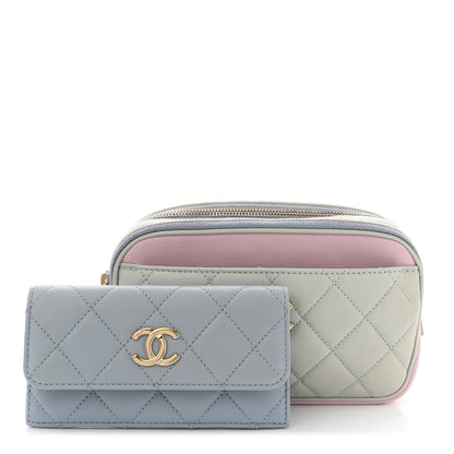 Chanel Goatskin Quilted Waist Bag Green Blue Pink 2 of 13