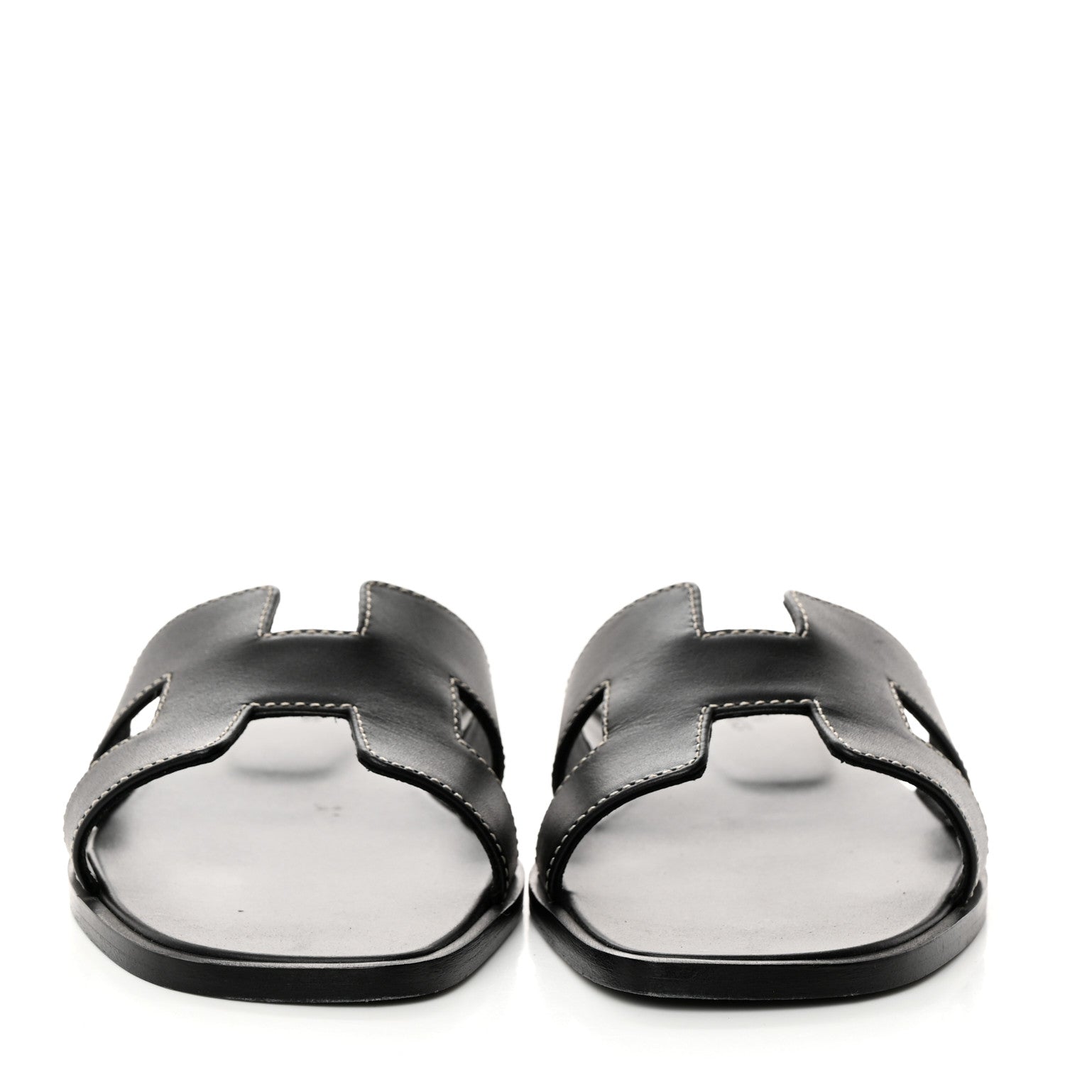Hermes Box Calfskin Oran Sandals 35.5 Black 2 of 9