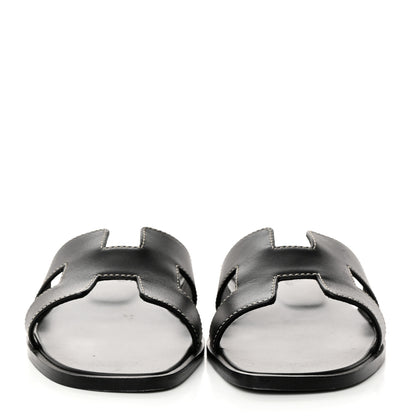 Hermes Box Calfskin Oran Sandals 35.5 Black 2 of 9