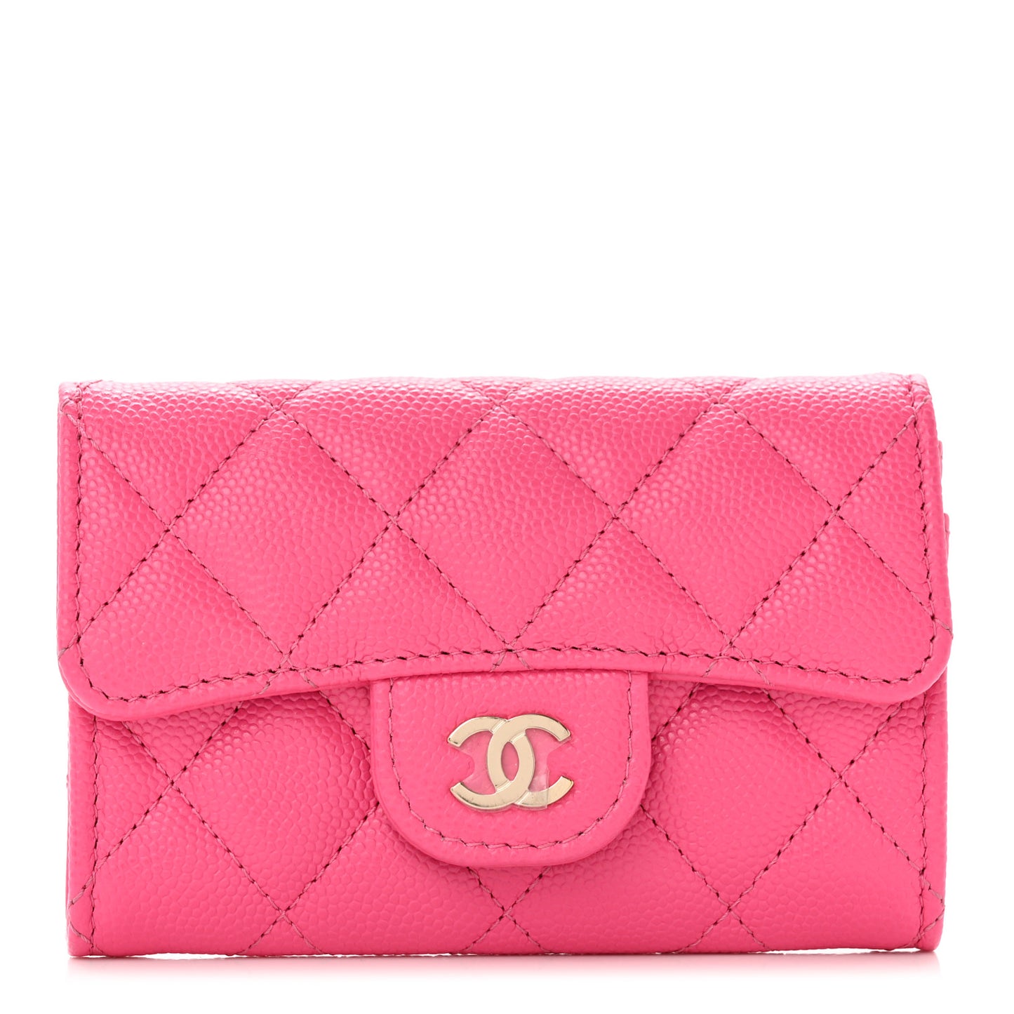 Caviar Quilted Flap Card Holder Wallet Pink