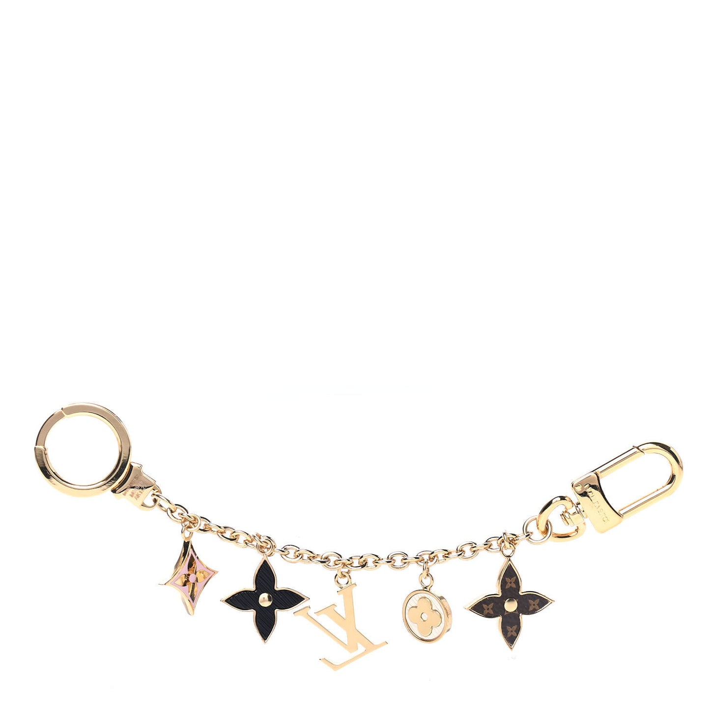 Brass Enamel Fleur De Monogram Bag Charm Chain Gold