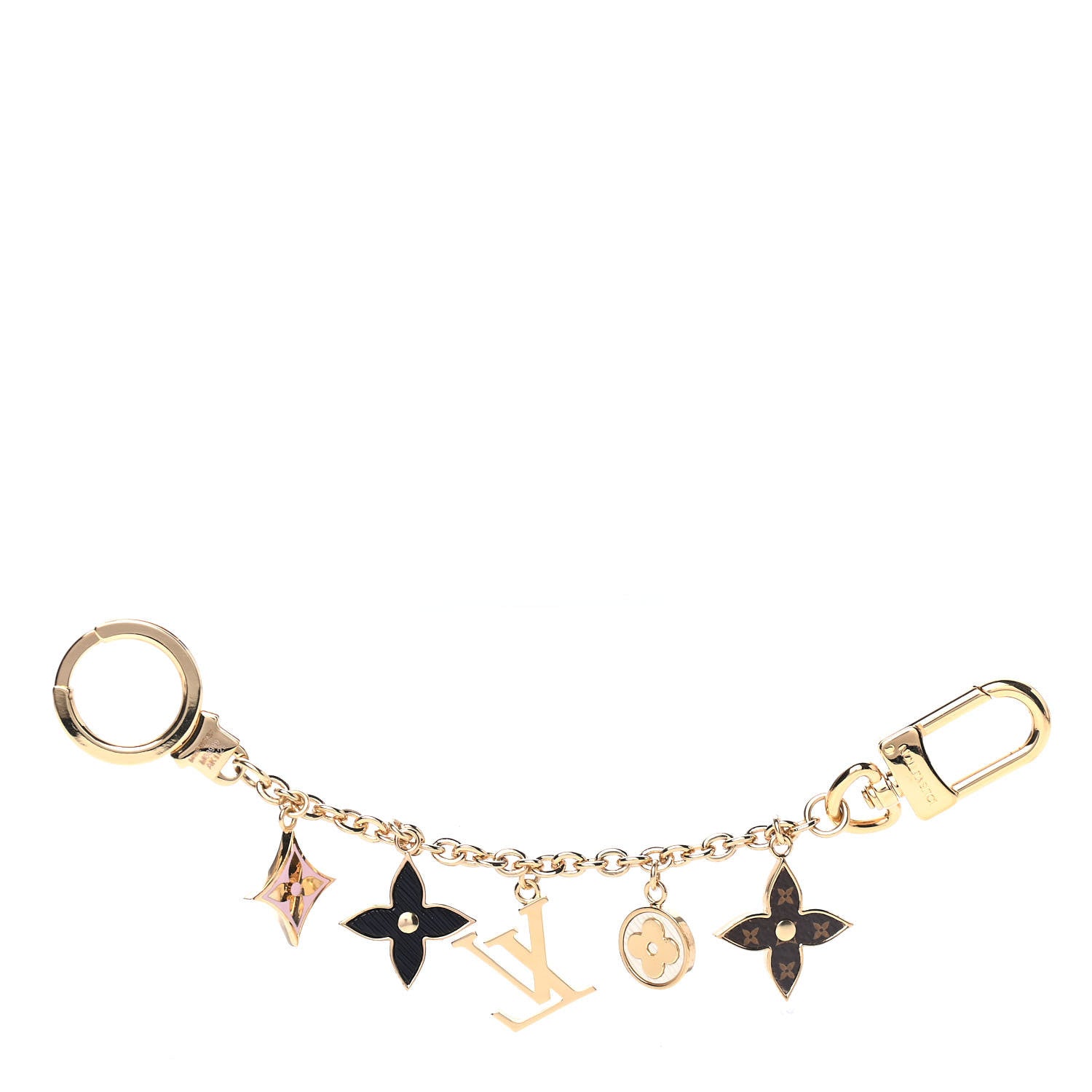 Louis Vuitton Brass Enamel Fleur De Monogram Bag Charm Chain Gold 2 of 3